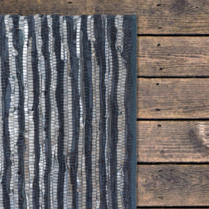 Small Blue and Silver Recycled Leather Rug